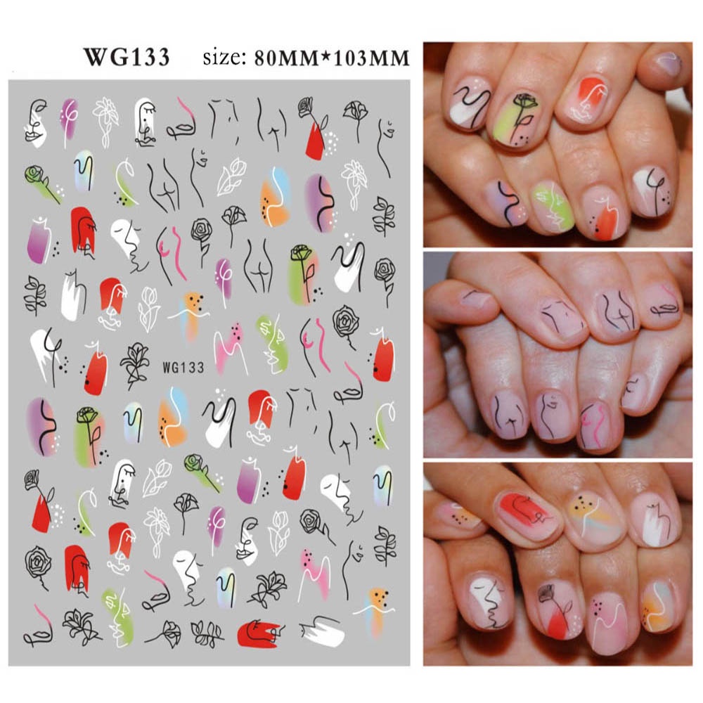 [Hàng mới về] Set 1/ 4 tờ hình dán móng tay họa tiết mắt 3D nhiều màu sắc thời trang