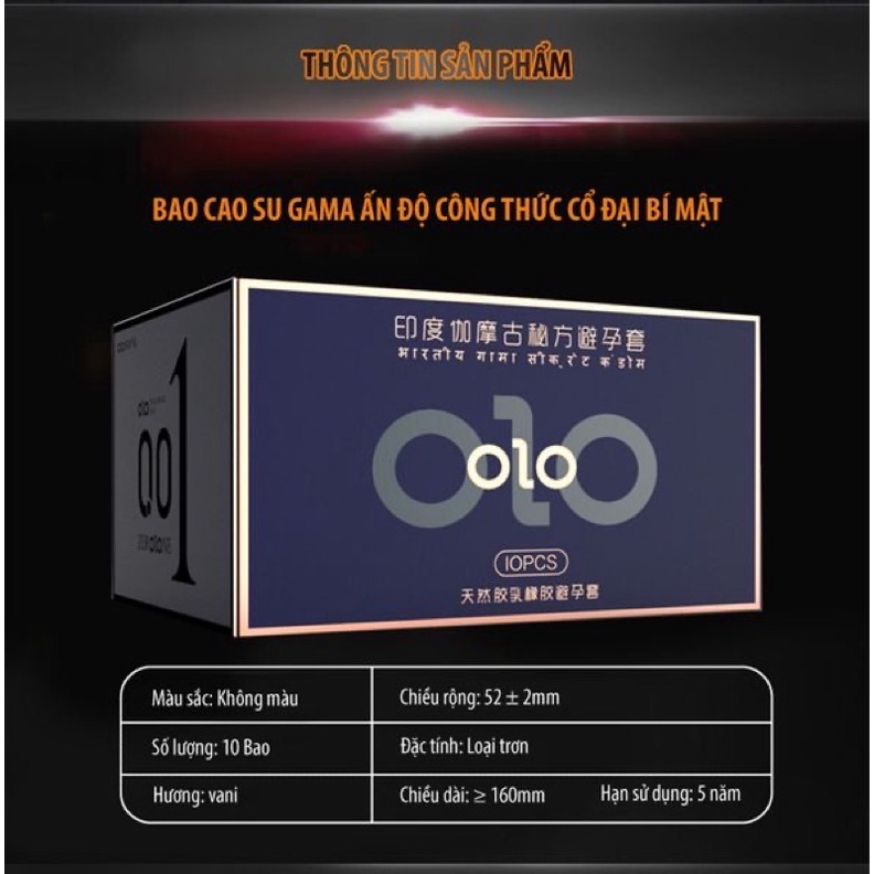 Bao cao su OLO Gamma Blue, Hộp 10 bcs, bao 001, bcs siêu mỏng 001, kéo dài thời gian quan hệ,hàng chính hãng - 001 STORE
