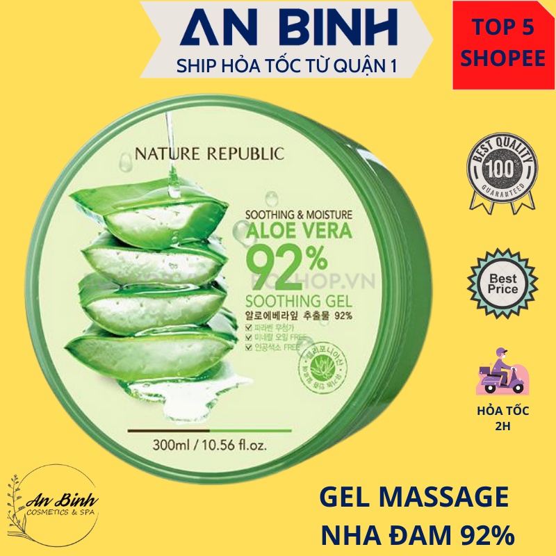 (Q1-HCM) Gel Nha Đam 92% (Nature Republic) - Kem Nha Đam Đa Năng - Gel Lô Hội Dưỡng Ẩm Làm Dịu Mát Da