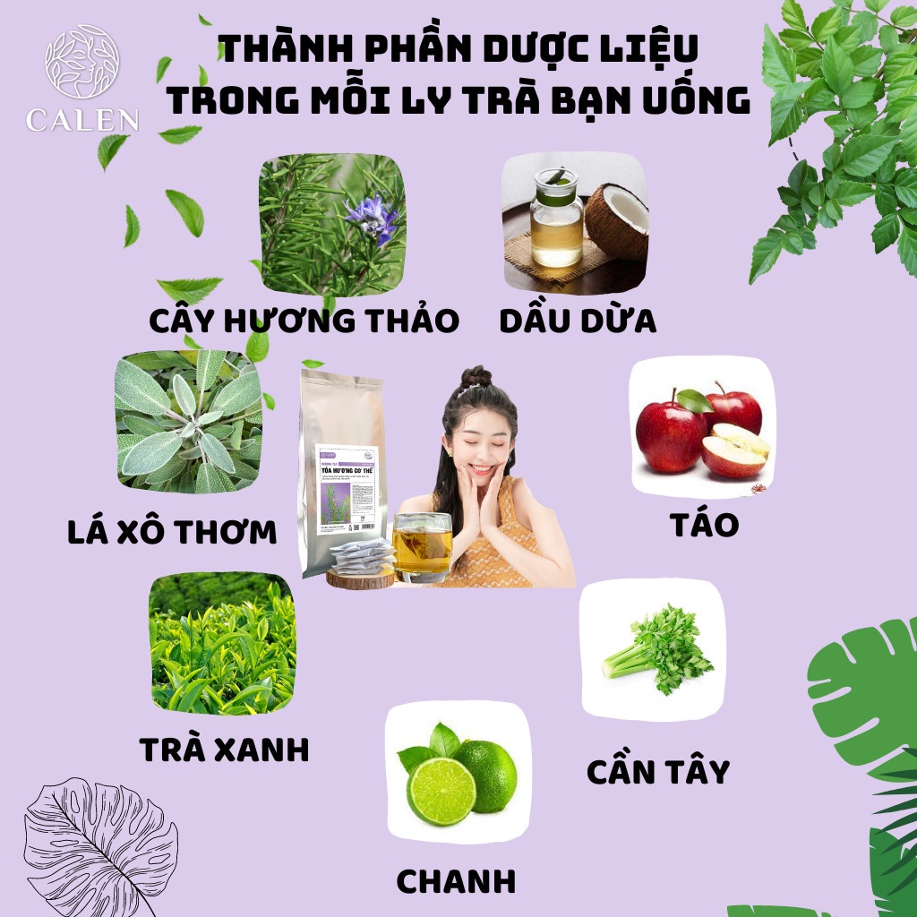 Trà thơm cơ thể  toả hương thơm tự thân, detox mùi hôi, sáng da chống lão hoá Calen Herbal Tea