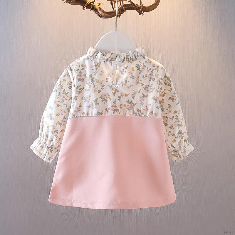 Đầm Công Chúa Tay Dài Cổ Đứng In Hoa Cho Bé Gái Se7En