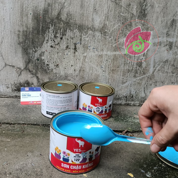 Sơn chậu cảnh, chậu kiểng 1K Yes Paint màu xanh hòa bình 400g