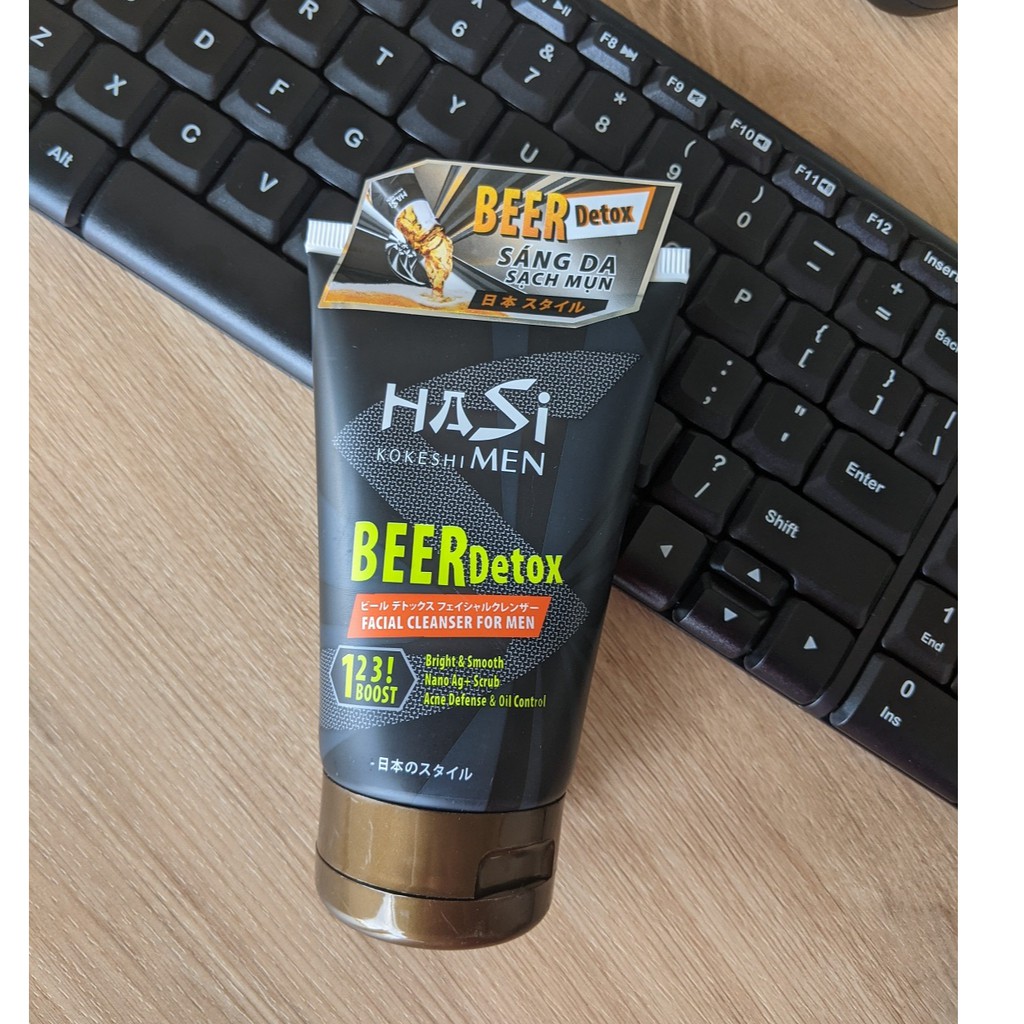 Sữa rửa mặt cho nam Hasi Kokeishi BEER DETOX FACIAL CLEANSER FOR MEN tác dụng làm sạch sâu 100g