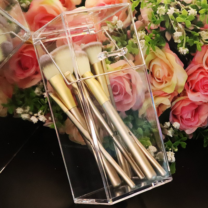 Hộp Nhựa Trong Suốt Đựng Cọ Trang Điểm Tránh Bụi Bẩn Tiện Dụng