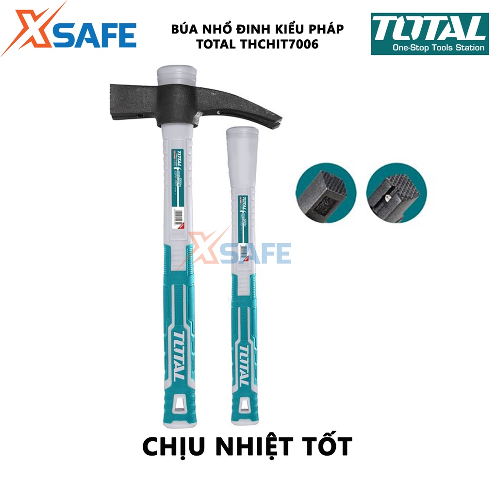 Búa nhổ đinh kiểu pháp TOTAL THCHIT7006 Búa cầm tay trọng lượng 700g, đầu búa được đúc rèn nguyên khối, chịu nhiệt