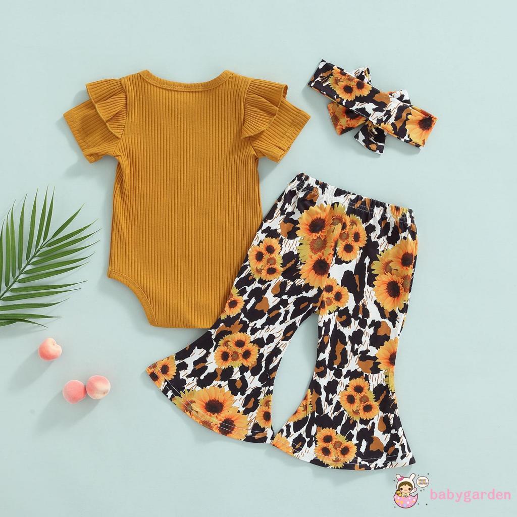 BABYGARDEN-0-18months Baby Girls Outfit, Sweet Style Letter Fly Sleeve Round Collar Jumpsuit + Leopard Print