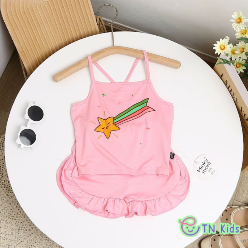Bộ 2 dây thun lạnh Minky Mom họa tiết bé gái / Đồ bộ 2 dây cho bé