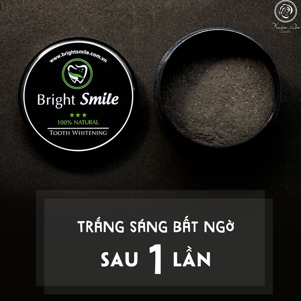 Bột tẩy trắng răng than tre Bright Smile tẩy sạch các vết ố vàng, thơm miệng - Hũ lớn 100g