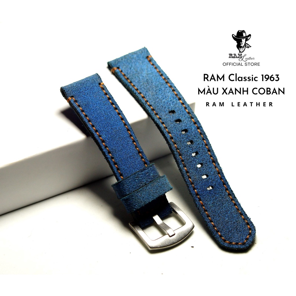 Dây Đồng Hồ Da Thật RAM Leather 1963 Da Bò Thật Xanh Ngọc Bền Đẹp