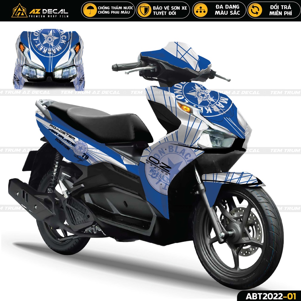 Tem Trùm Xe Airblade 2020 2022 Mẫu Black Market | ABT2022-01 | Decal Cao Cấp Dán Xe AB Đỏ Đen Trắng Xám Xanh