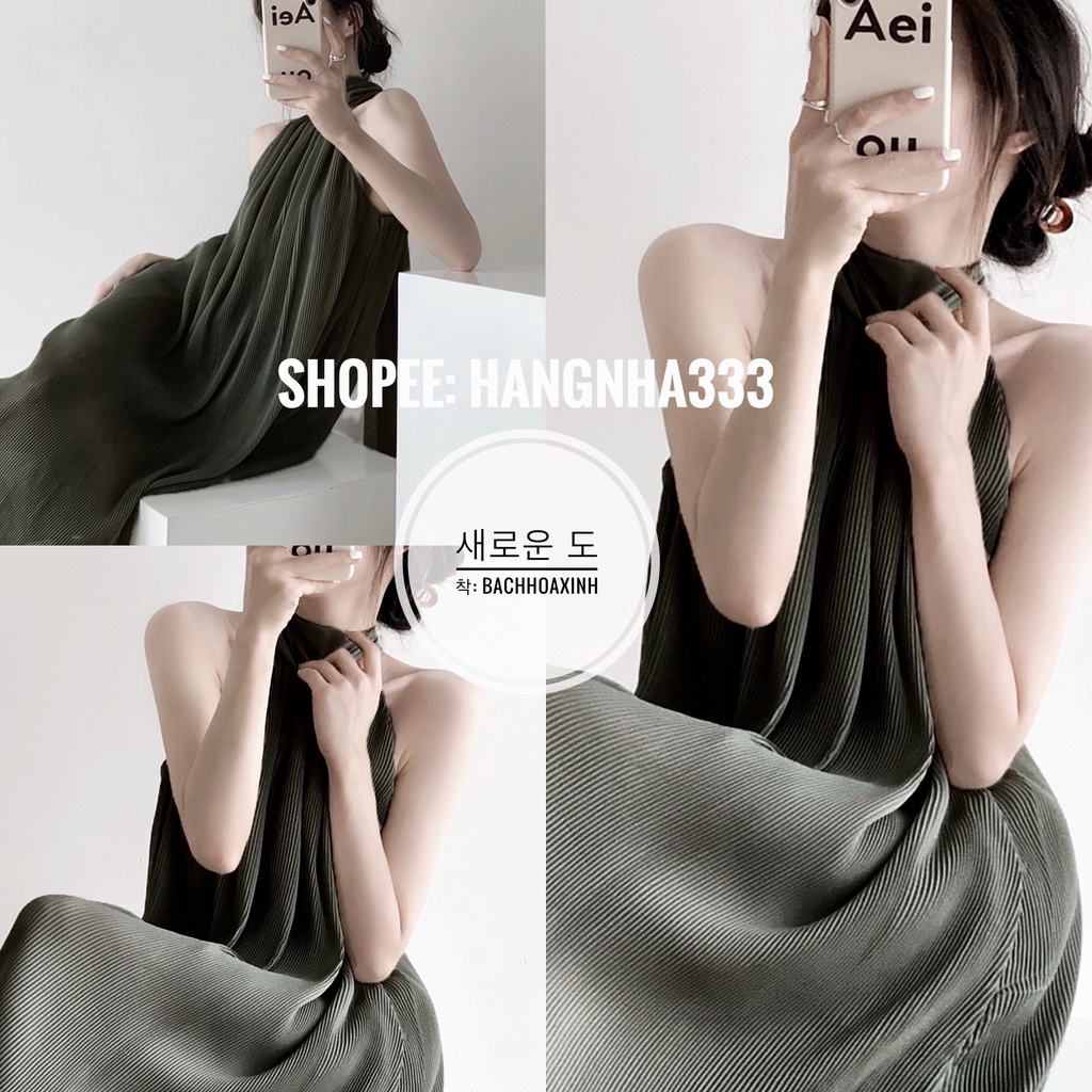 BACHHOAXINH | Váy dập ly cổ yếm form maxi sang trọng ULZZANG