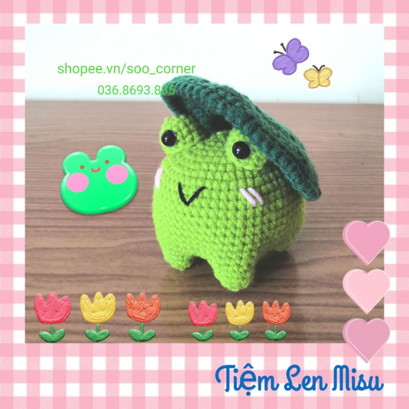 Bé Ếch Xanh Froggy Amigurumi Len Móc, Trang Trí Bàn, Làm Móc Khóa (Xem Ảnh Chọn Màu Nha), Keroppi, Tabi Kaeru