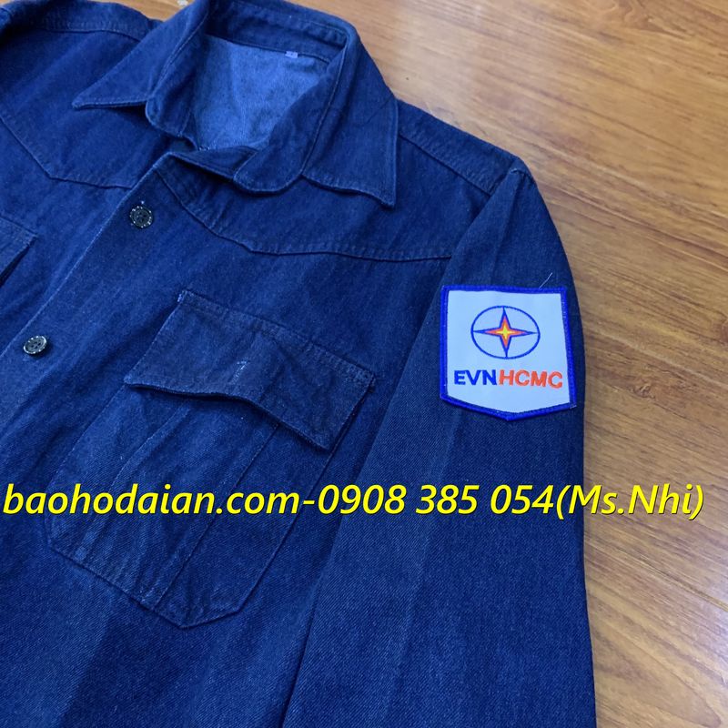 Áo jean điện lực may kèm logo EVN