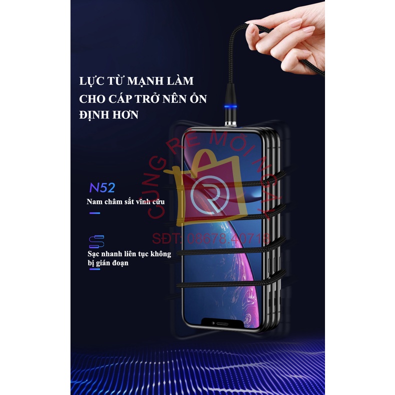 Dây cáp sạc nam châm ip,cáp đầu sạc nam châm Type C,Micro USB,Sạc nhanh 3A,đầu 7 pin hỗ trợ truyền dữ liệu