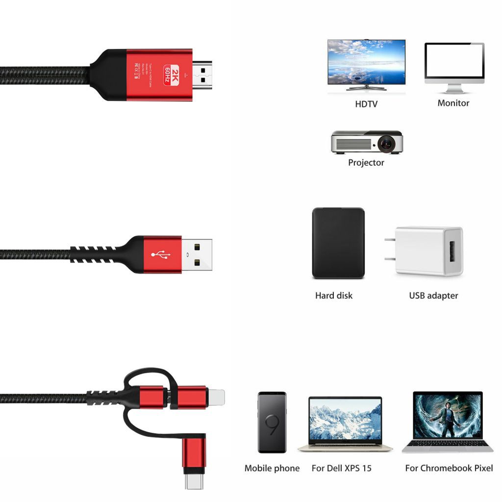 Cáp Chuyển Đổi 3 Trong 1 Micro Usb Type C Sang Hdmi Cho Iphone 11 Pro X 7 8 Ipad Samsung S8 S9 Ios Android Phone To Tv Hdtv Xrar