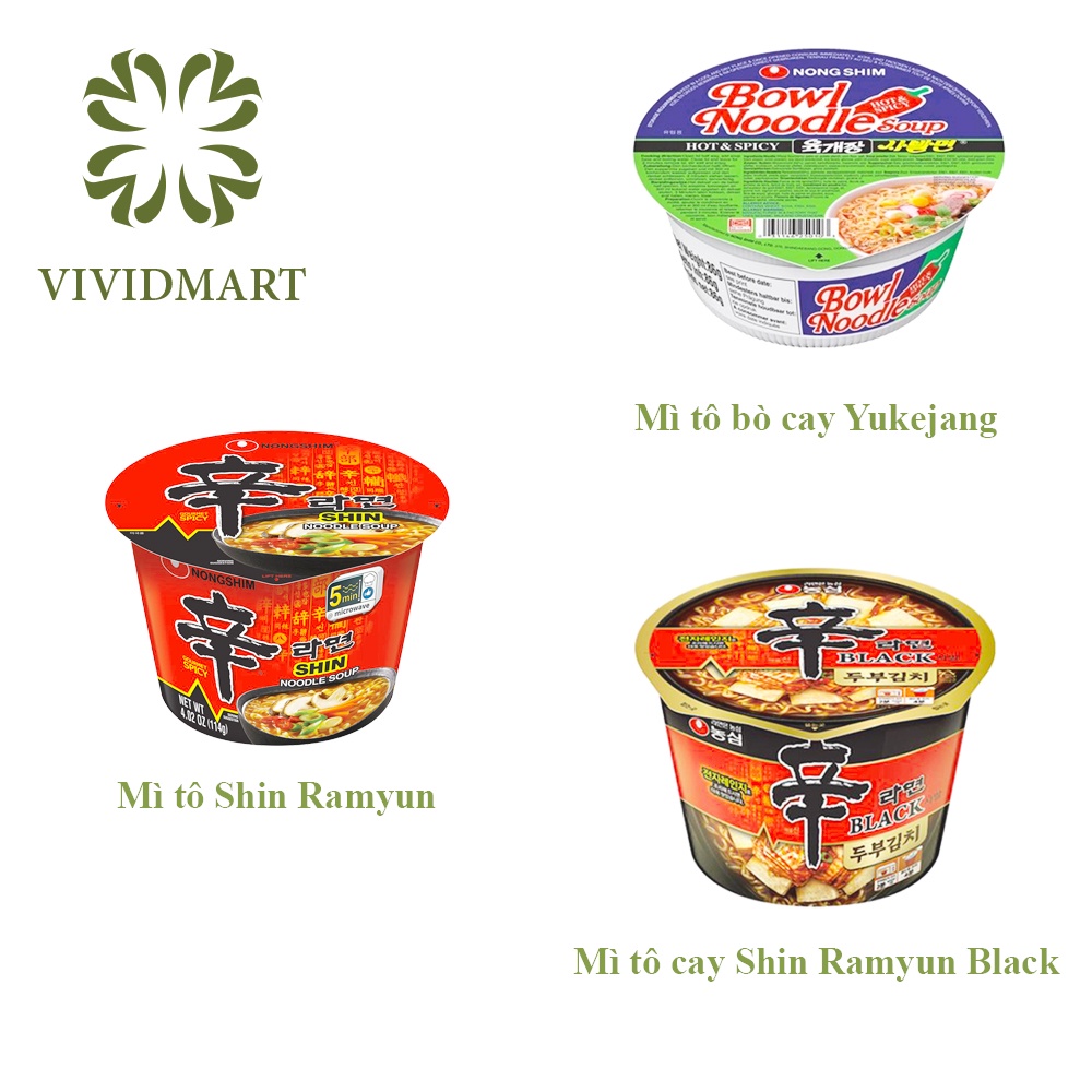 MÌ TÔ ĂN LIỀN HỘP CAY NONGSHIM 3 VỊ: SHIN RAMEN RAMYUN TRUYỀN THỐNG HÀN QUỐC, SHIN BLACK (ĐEN), YUKEJANG BÒ CAY