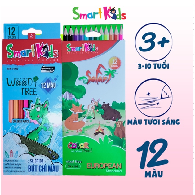 Bút Chì Màu 12 Màu Wood Free Smart Kids