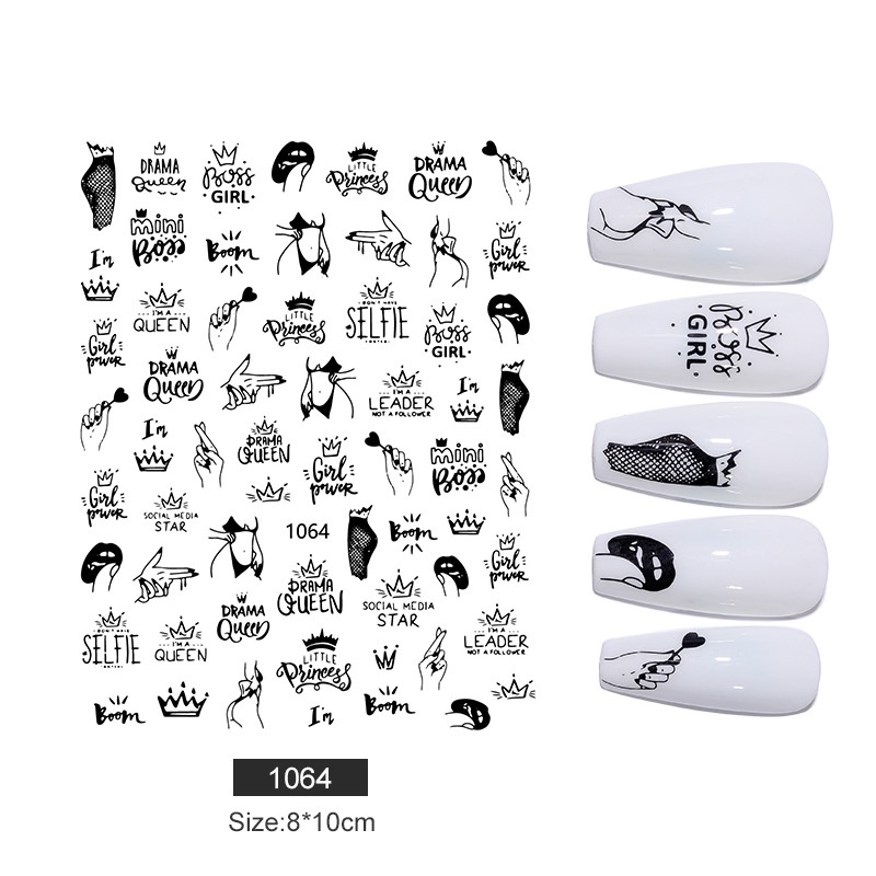 Miếng Dán Trang Trí Móng Tay Họa Tiết Hoa Hồng Và Chữ Cái Tiếng Anh 3d Chống Thấm Nước