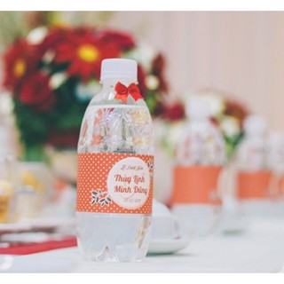in tem nhãn dán chai nước suối đám cưới, decal dán chai nước tiệc cưới