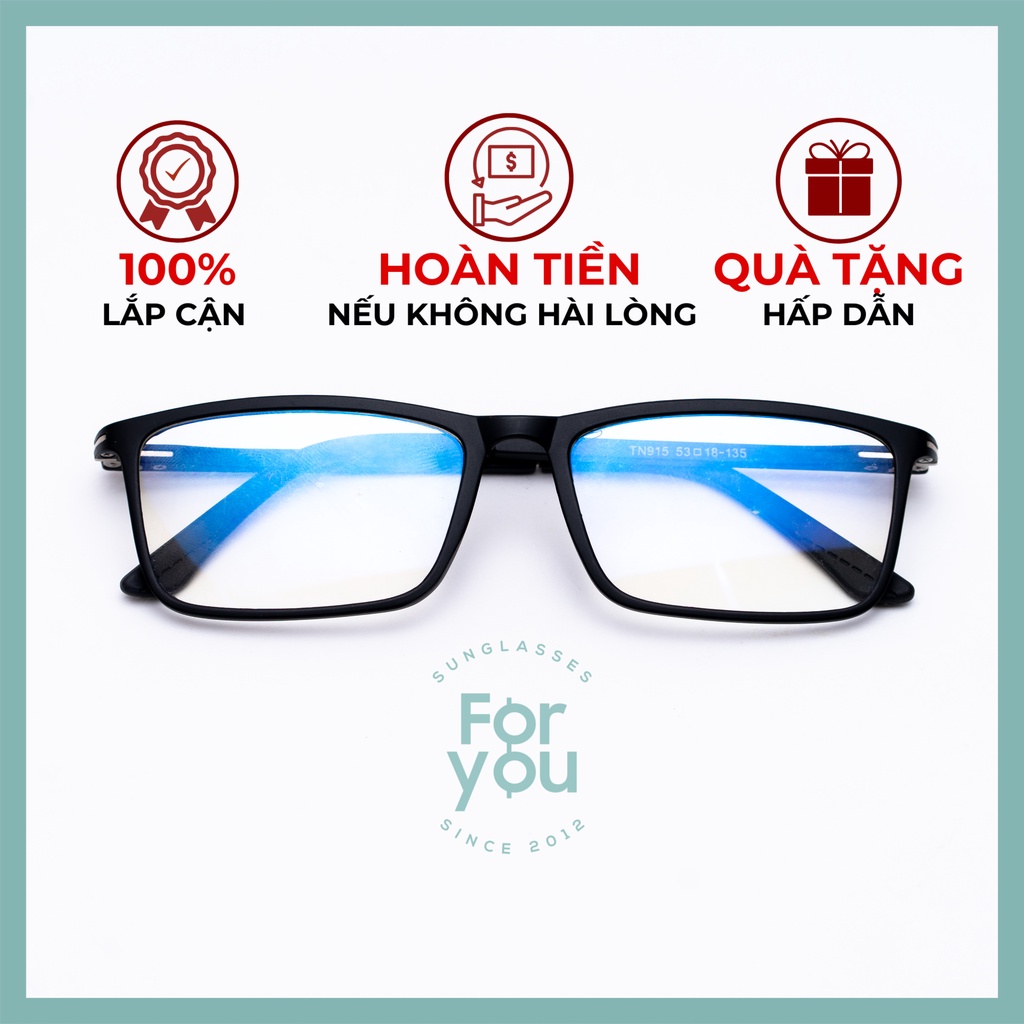 Gọng kính cận nhựa dẻo cho mặt trái xoan 4U, mắt vuông chống bụi hoặc lắp cận, màu đen – TN915