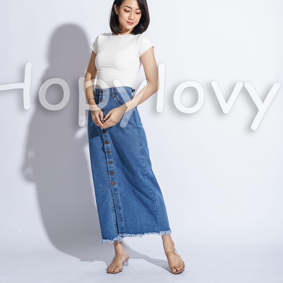 ↼ Chân Váy Jean Dài Xẻ Tà Phối Nút Phía Trước Thời Trang Cho Nữ ⇃