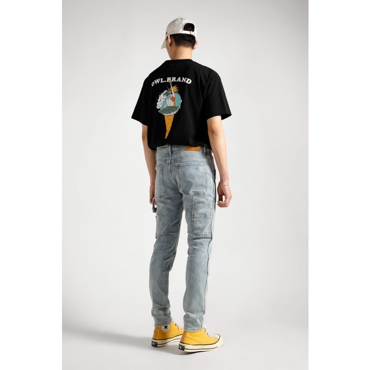 OWL BRAND® DOUBLE KNEE SKINNY JEANS - Quần jeans dài may đắp dáng ôm / Xanh dirty - OWL191021