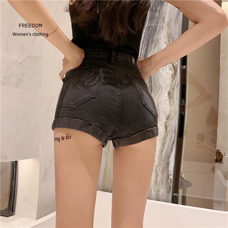 FREEDOM  Quần Short Denim Lưng Cao Phong Cách Hàn Quốc Quyến Rũ 2 Màu Chọn