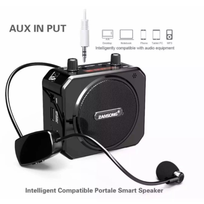 Loa trợ giảng Zansong M80 - Máy trợ giảng kèm micro cài tai không dây - Kết nối Bluetooth 4.2, AUX, USB, SD card, FM