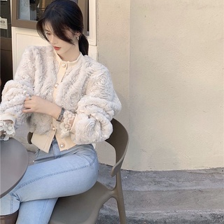 FXDAZI Áo khoác lông thỏ thời trang nữ tính