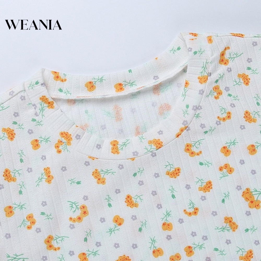 Bộ Áo Liền Quần Ngắn Tay In Hoa Dễ Thương Cho Nữ