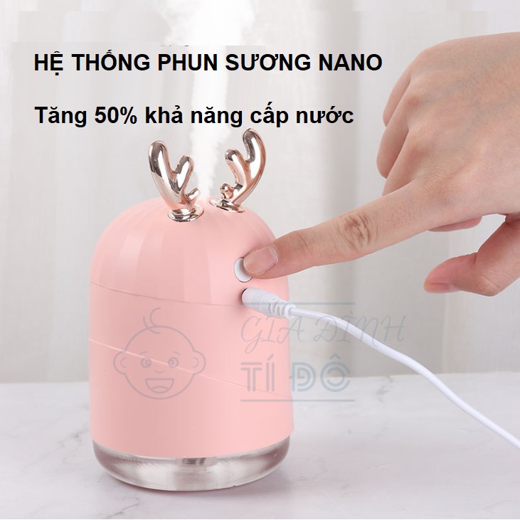 Máy Phun Sương Tạo Độ Ẩm Thế Hệ Mới Dung Tích 220ml Kết Hợp Với Đèn Ngủ Led Đổi Màu Siêu Đẹp Phù Hợp Nhà,Văn Phòng