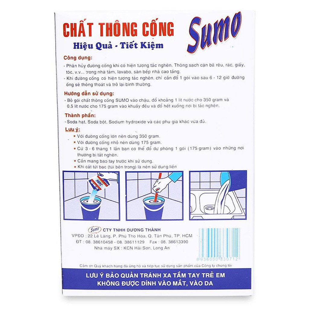 Bột thông tắc bồn cầu cống, bể phốt nghẹt giá rẻ siêu mạnh SUMO 175gr