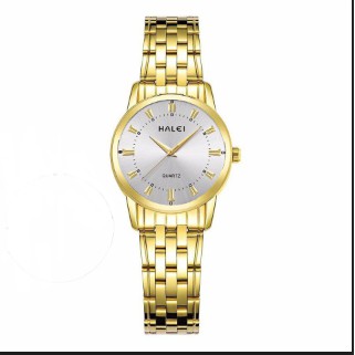 Đồng hồ nữ,đồng hồ kim đeo tay nữ Halei dây thép màu vàng kim chống nước (có size nam)-daihuong93