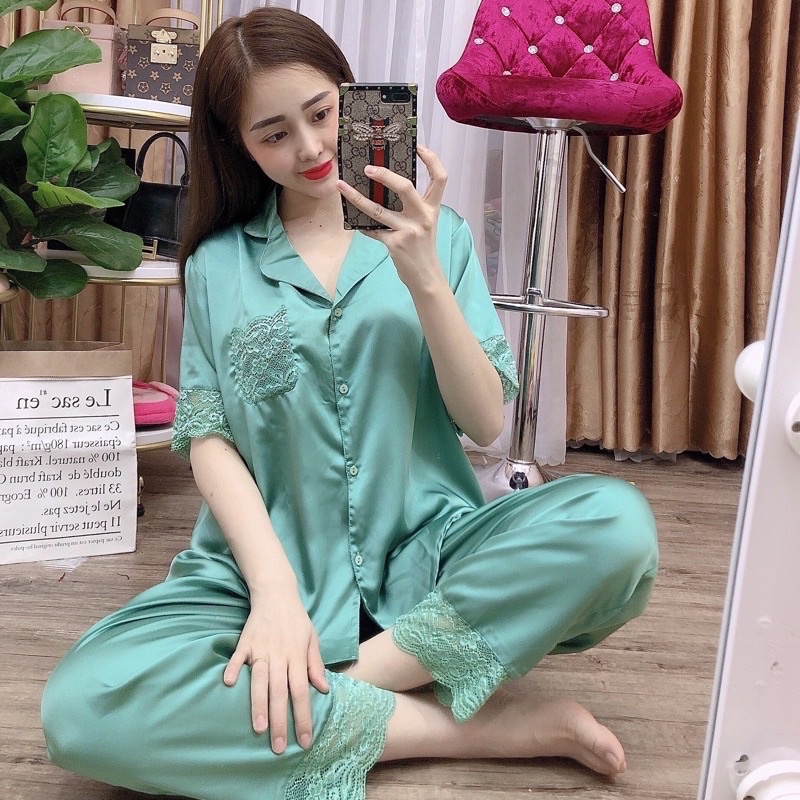 Đồ bộ lụa satin phối ren bigsize 3 size 45-100kg