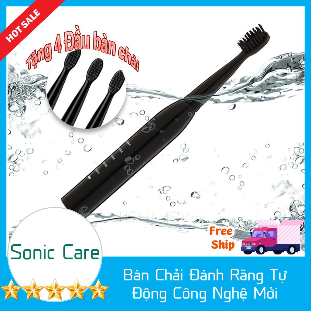 Bàn Chải đánh răng điện Tự động Cực Mạnh Công nghệ Sóng Âm tặng 4 đầu bàn trải model 2022 5 Chế độ Ảuto