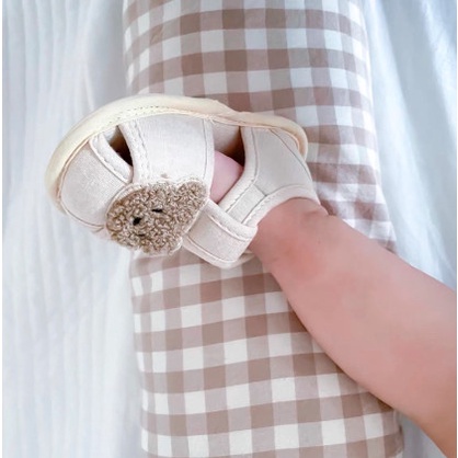 Dép tập đi cho bé 0-18 tháng tuổi chống trơn trượt đính gấu thỏ cho bé trai bé gái cotton hữu cơ tự nhiên hàng siêu xinh