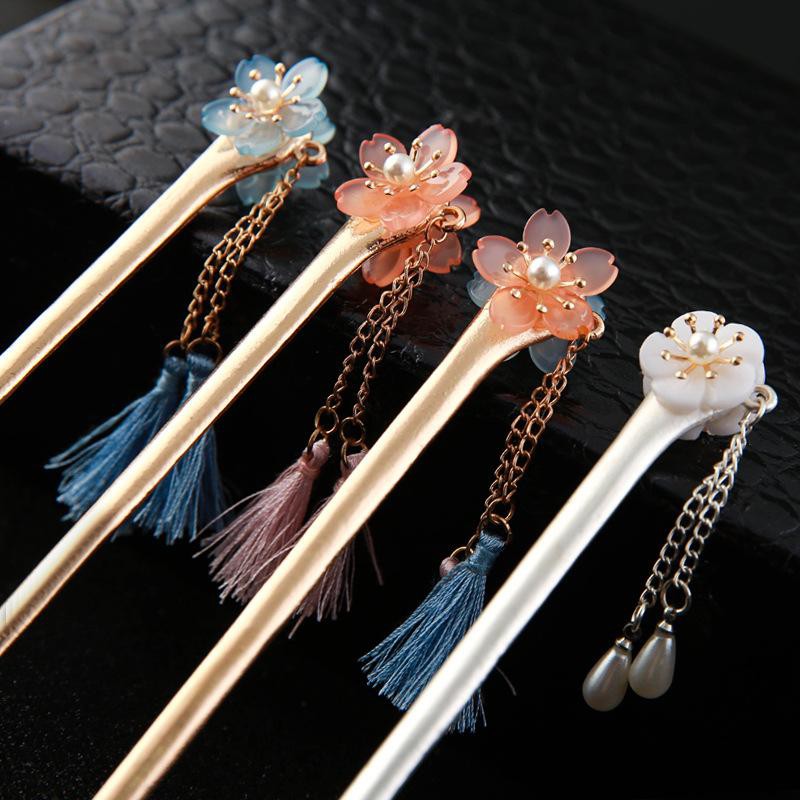 Cài tóc nữ cổ trang Trâm hoa tua rơi phong cách cổ đại cosplay