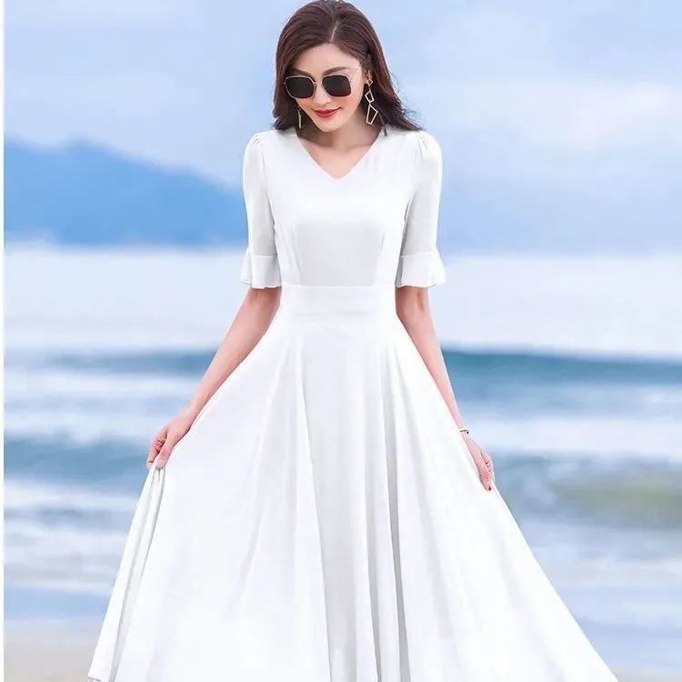 Đầm Voan Hai Lớp Dáng Dài Màu Sắc Trơn Thời Trang Đi Biển Dành Cho Nữ