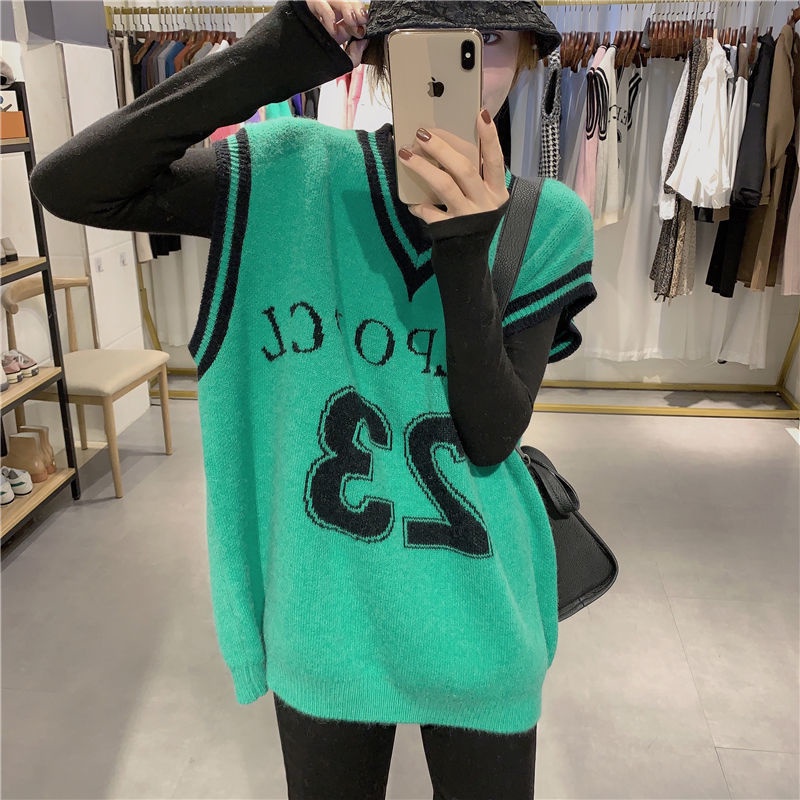 Áo len không tay cổ chữ V dáng rộng thời trang cho nữ | BigBuy360 - bigbuy360.vn