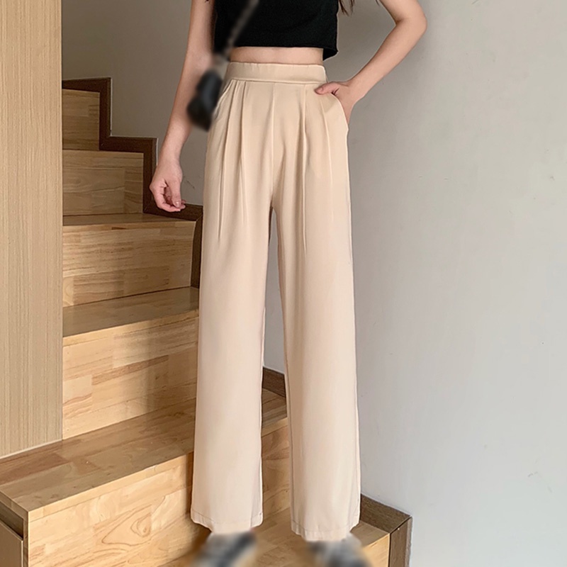 Quần ống rộng Lưng Cao Màu Sắc Đơn Giản Thời Trang Cho Nữ