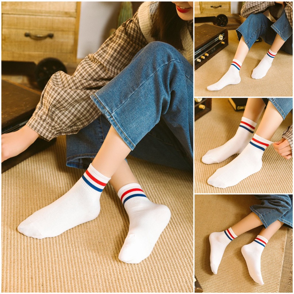 Vớ Tất Hai Sọc Cổ Cao Hàn Quốc Cotton kháng khuẩn hàng loại 1 dành cho cả nam và nữ size chân 36-42 MRSOCKS - VC017