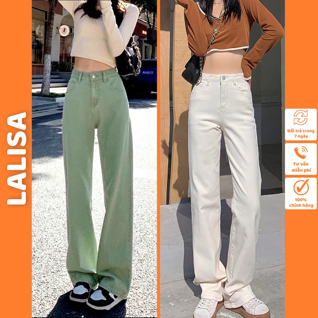 Quần Jean Nữ Ống Rộng Lưng Cao LALISA Thiết Kế Ống Đứng Suông Dài Cạp Cao Phong Cách Ulzzang Năm Màu QDE3