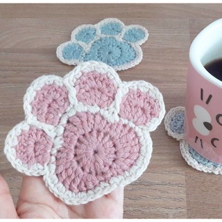 Lót ly hình chân mèo bằng len handmade