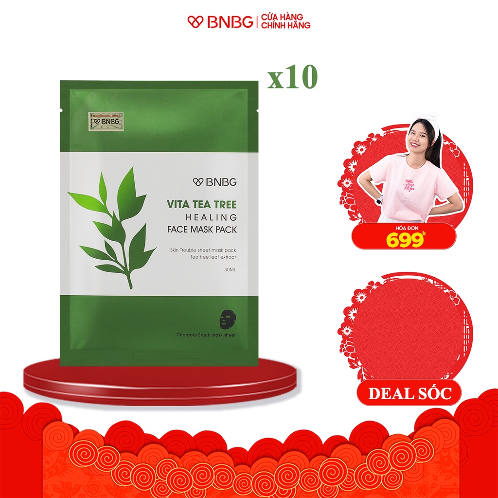 Combo 10 Mặt Nạ BNBG Tràm Trà Thải Độc Da, Giảm Mụn Vita Tea Tree Healing Face Mask Pack 30ml x10