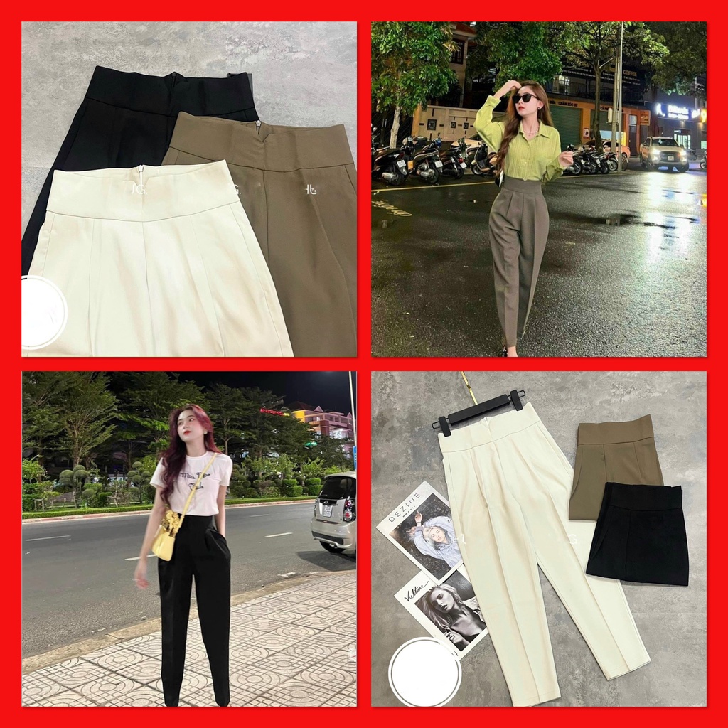 Quần ống rộng suông nữ lưng cao khóa trước 1 khuy vải tuyết mưa ( KHÓA TRƯỚC )