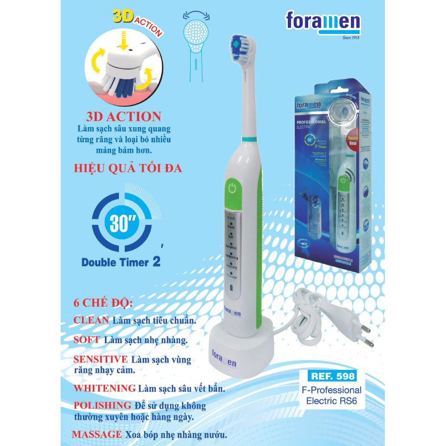 Bàn chải điện Foramen Professional Electric RS6 pin sạc, 6 chức năng, bảo hành 6 tháng