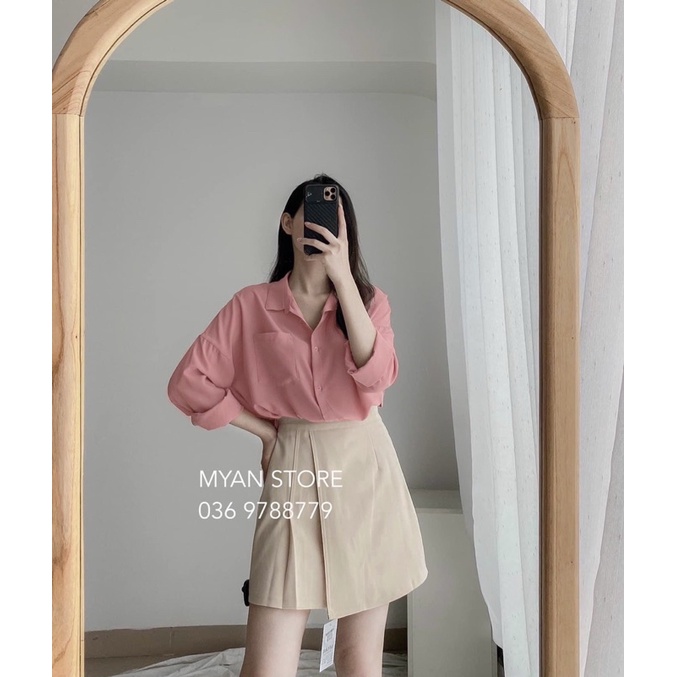 ANU351 - ÁO SƠ MI CỔ ĐỨC GU TRƠN DÀI TAY