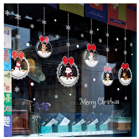 Decal trang trí tường Noel - Rèm Cầu Pha Lê Nơ Đỏ