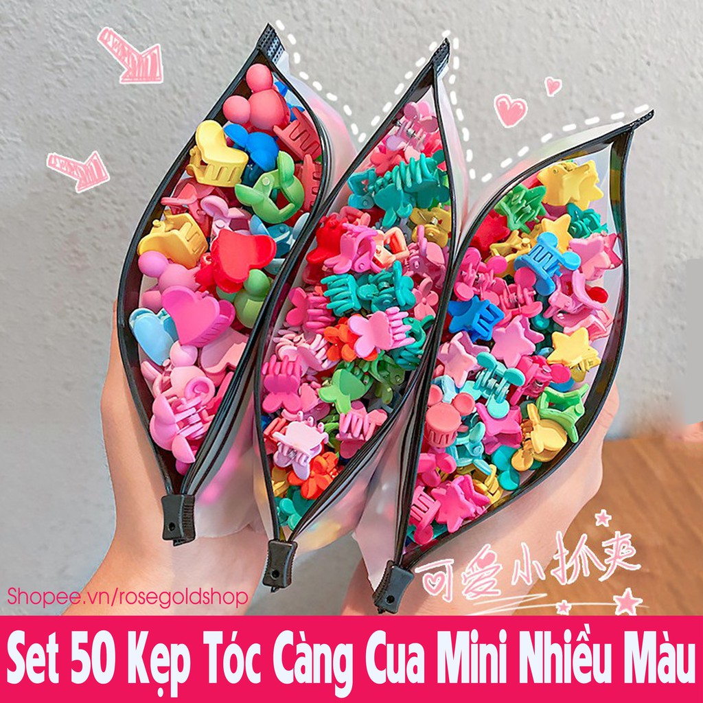 Set 50 Kẹp Tóc Càng Cua Mini Nhiều Màu Cho Bé Gái Cực Đáng Yêu Có Túi Zip