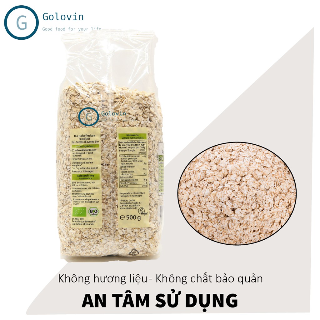 Yến mạch Đức Hafer Flocken túi 500g cán vỡ, cán dẹt cho bé ăn dặm, giảm cân, người bị tiểu đường Golovinshop | BigBuy360 - bigbuy360.vn